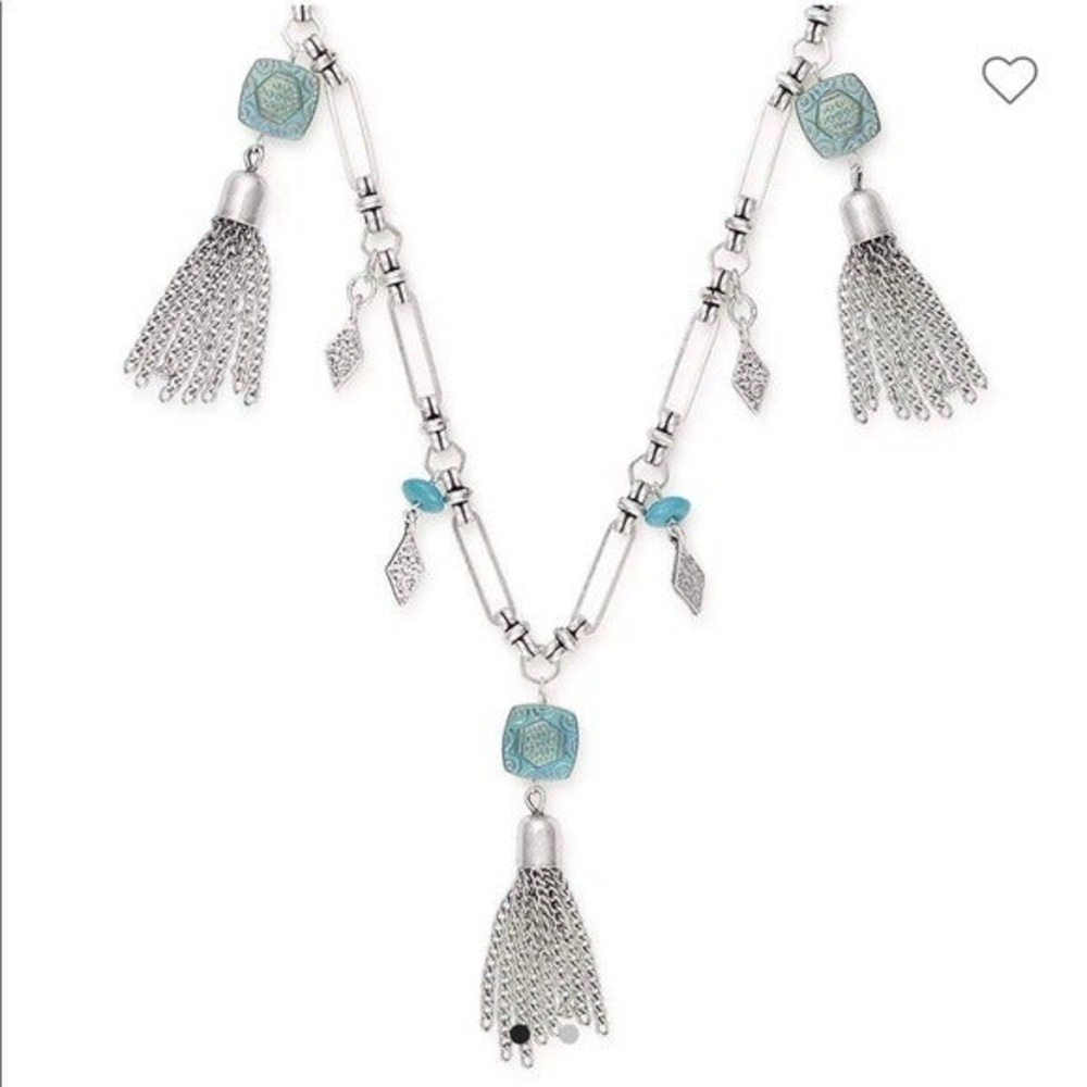 ALEX & ANI Bohemian Summer Daze necklace Silver & turquoise tassel design NWT!
